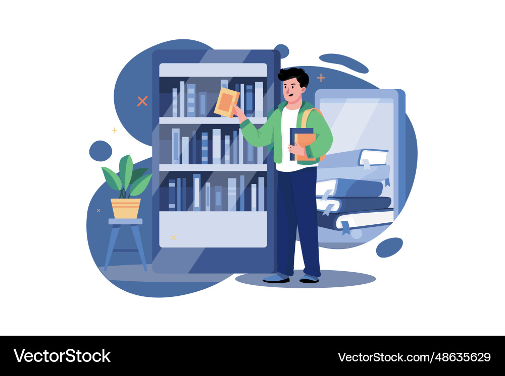 Student using digital library concept a flat Vector Image