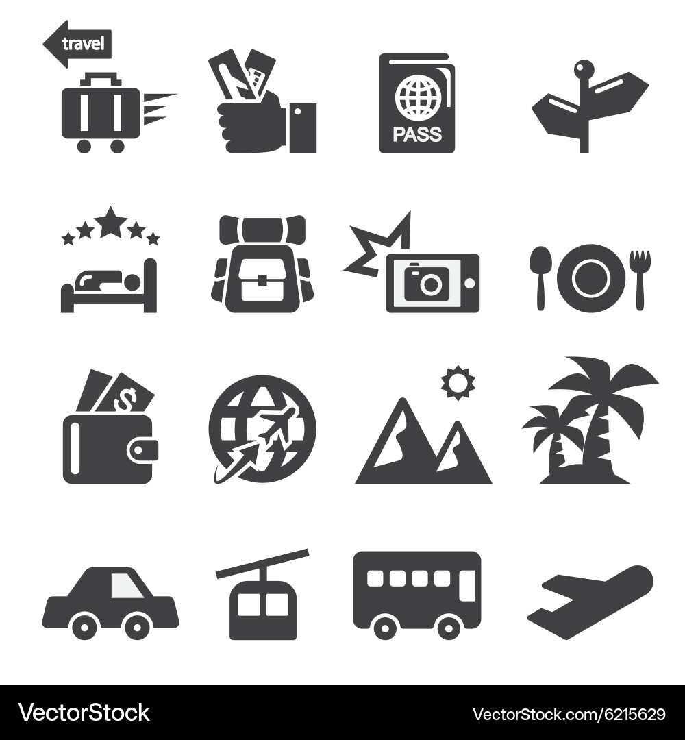 Travel Icon Set - Vacation & Exploration Vector Image
