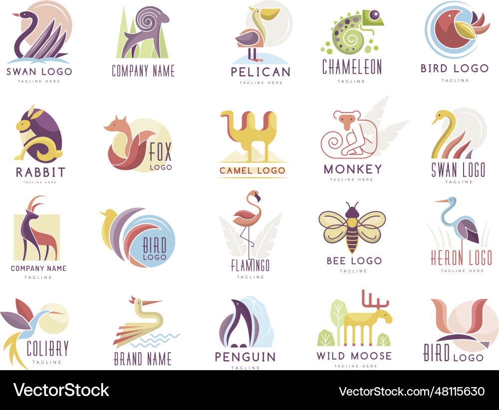 Animals set logotype collections of different Vector Image
