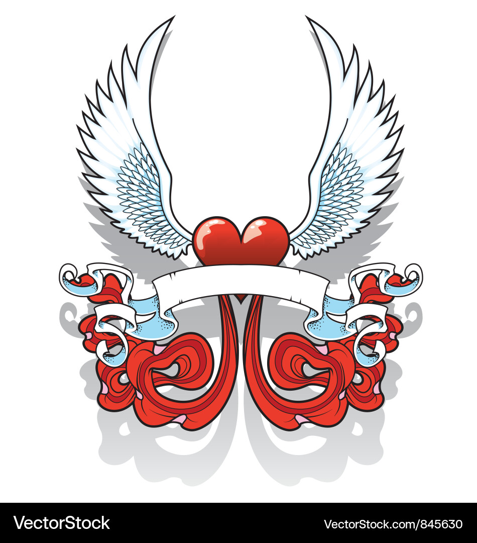 Crimson Winged Heart with Scroll vector image