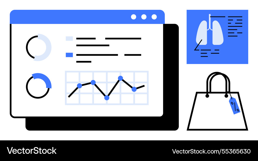 Data analytics dashboard with lung x-ray Data analytics dashboard with lung x-ray Vector Image