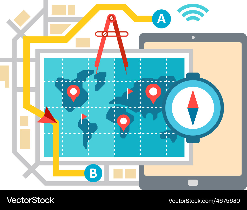 Gps map navigation and routing vector image