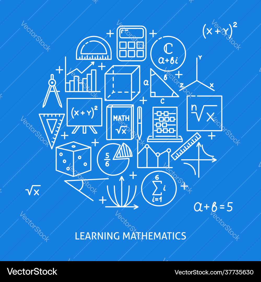 Learning mathematics round banner in line style Learning mathematics round banner in line style Vector Image