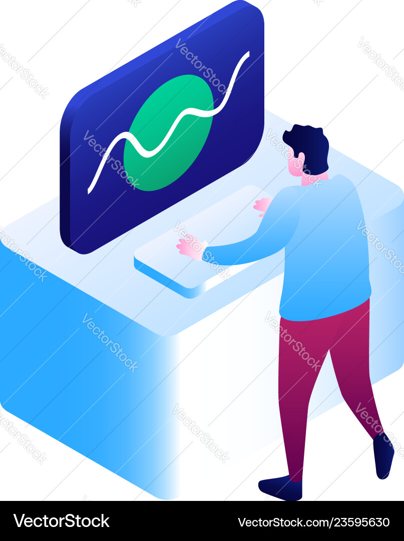 Man at futuristic computer icon isometric style Man at futuristic computer icon isometric style vector image