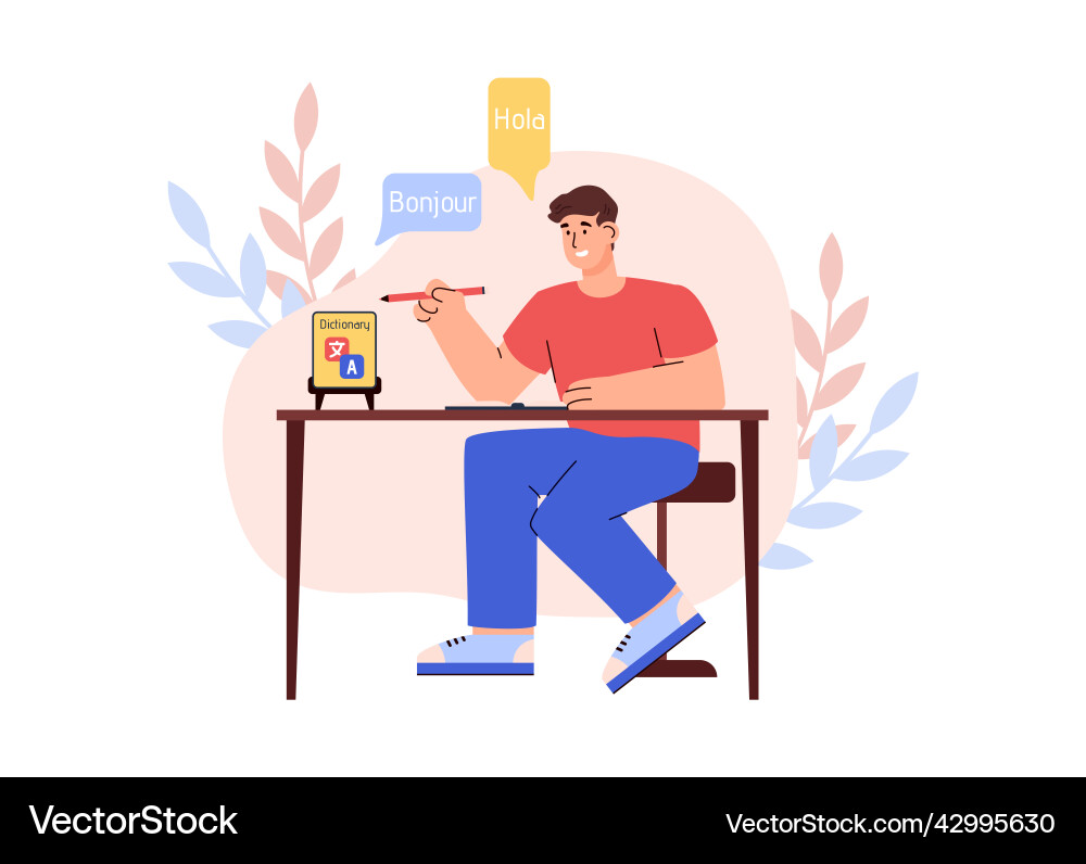 Man learns a foreign language online mobile Vector Image