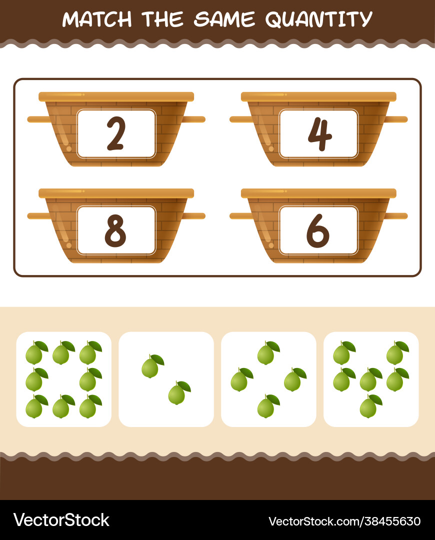 Match same quantity guava counting game Vector Image
