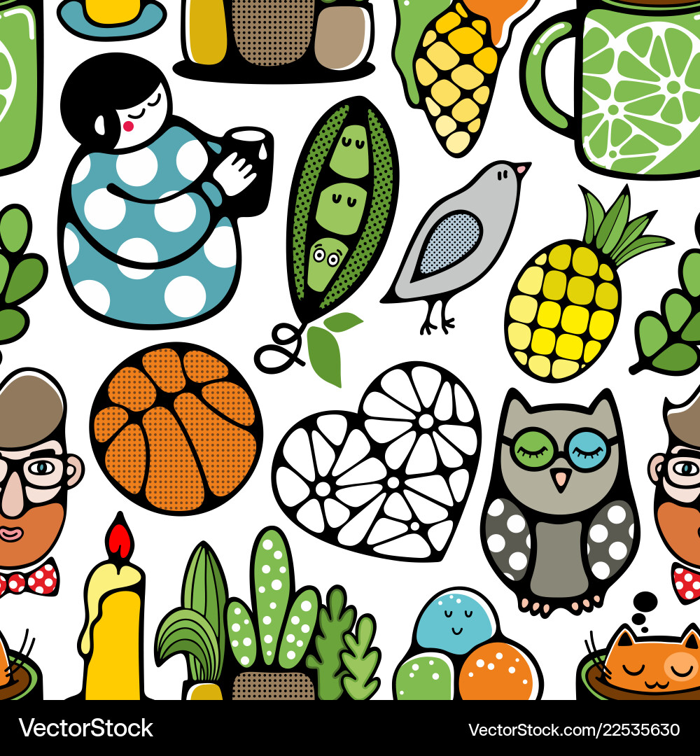 Seamless pattern with doodle characters Seamless pattern with doodle characters Vector Image