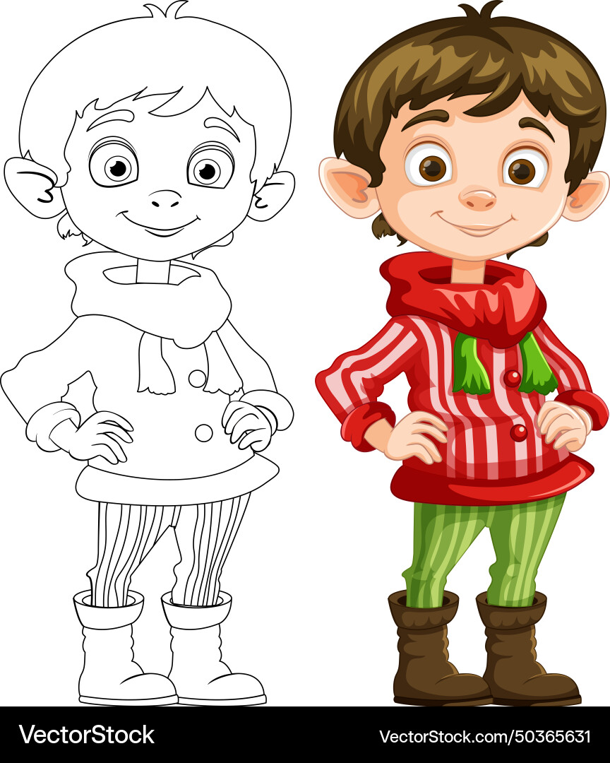 An elf colored and line art vector image