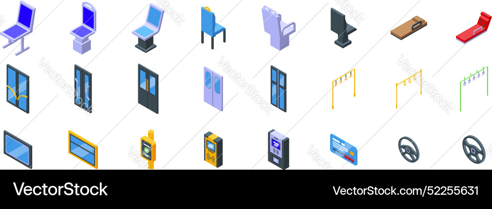 Bus interior icons set public transport elements Bus interior icons set public transport elements vector image
