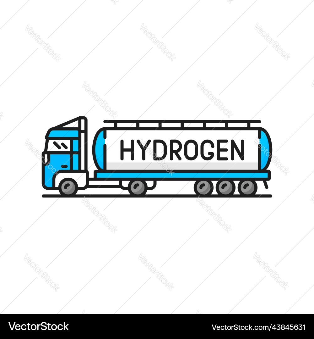 Hydrogen cistern truck color icon h2 green energy Hydrogen cistern truck color icon h2 green energy Vector Image