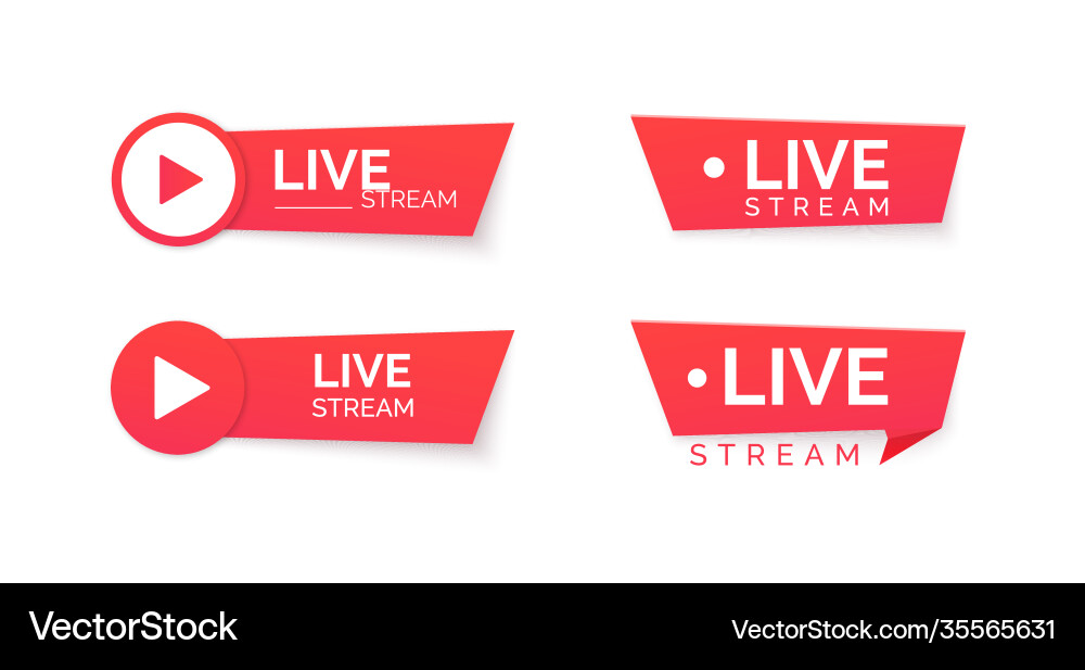 Red Live Stream Icons - Streaming Set vector image