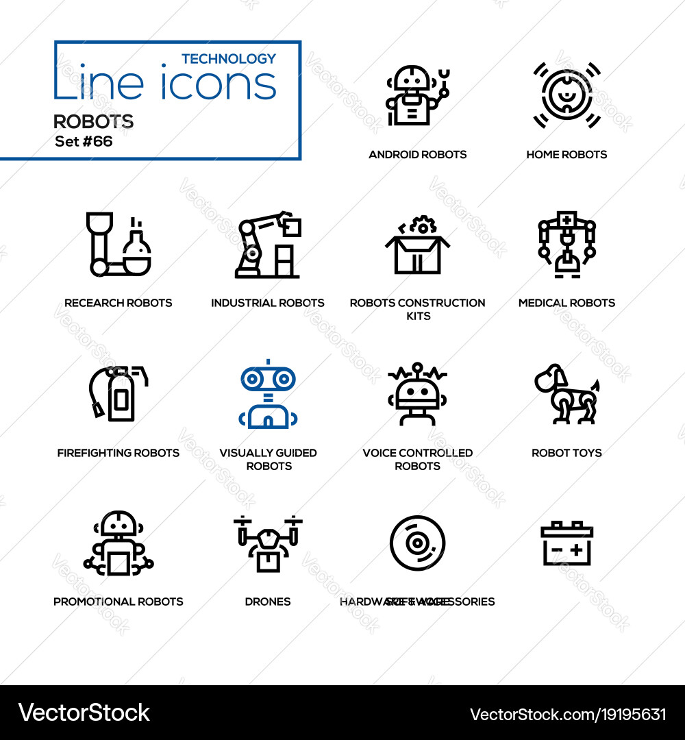 Robots - line design icons set vector image