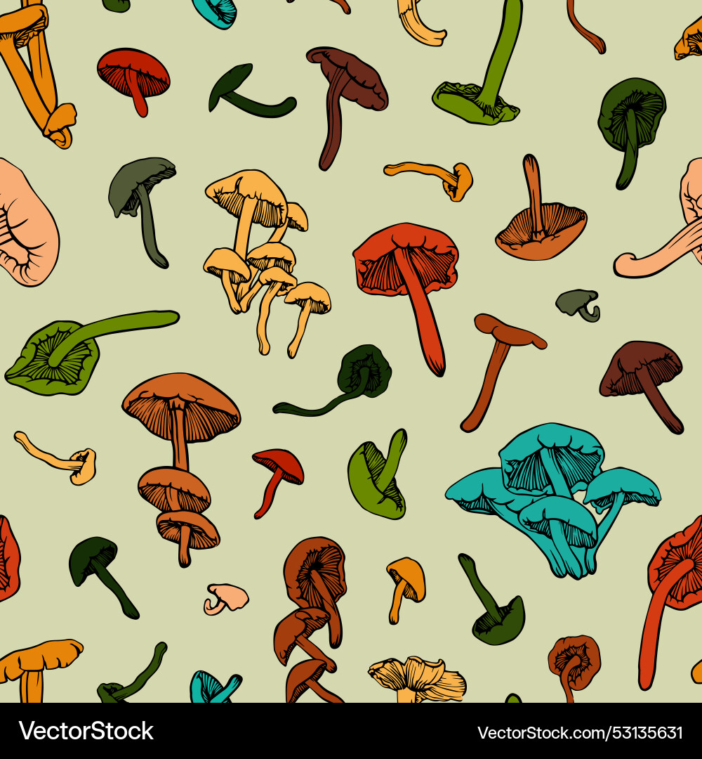 Seamless pattern with many colorful mushrooms Seamless pattern with many colorful mushrooms vector image