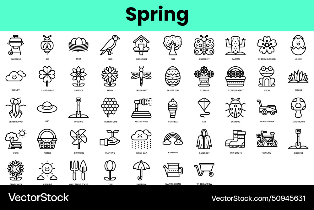 Set of spring icons linear style icon bundle Set of spring icons linear style icon bundle vector image