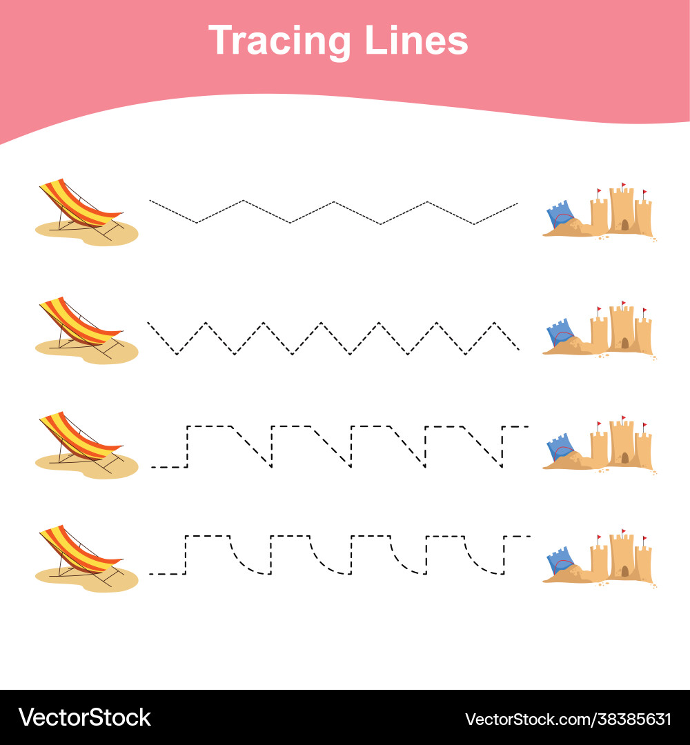 Tracing lines game summer edition Vector Image