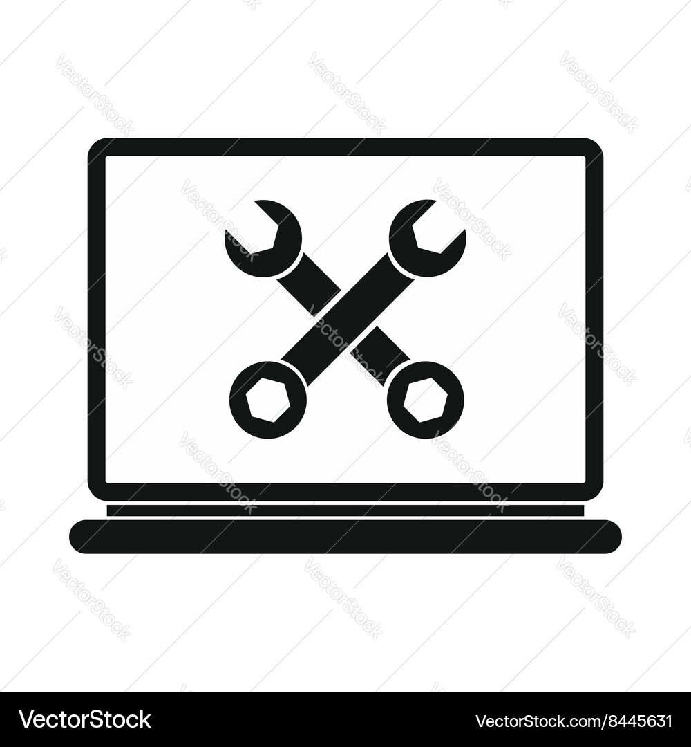Wrenches on a computer icon simple style Vector Image