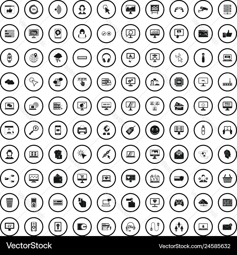 100 internet icons set in simple style 100 internet icons set in simple style vector image