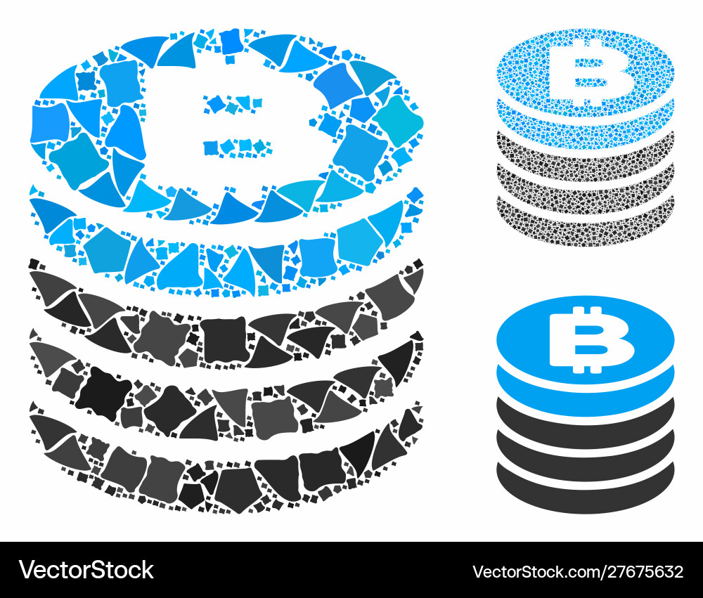 Bitcoin coin stack mosaic icon unequal pieces Vector Image