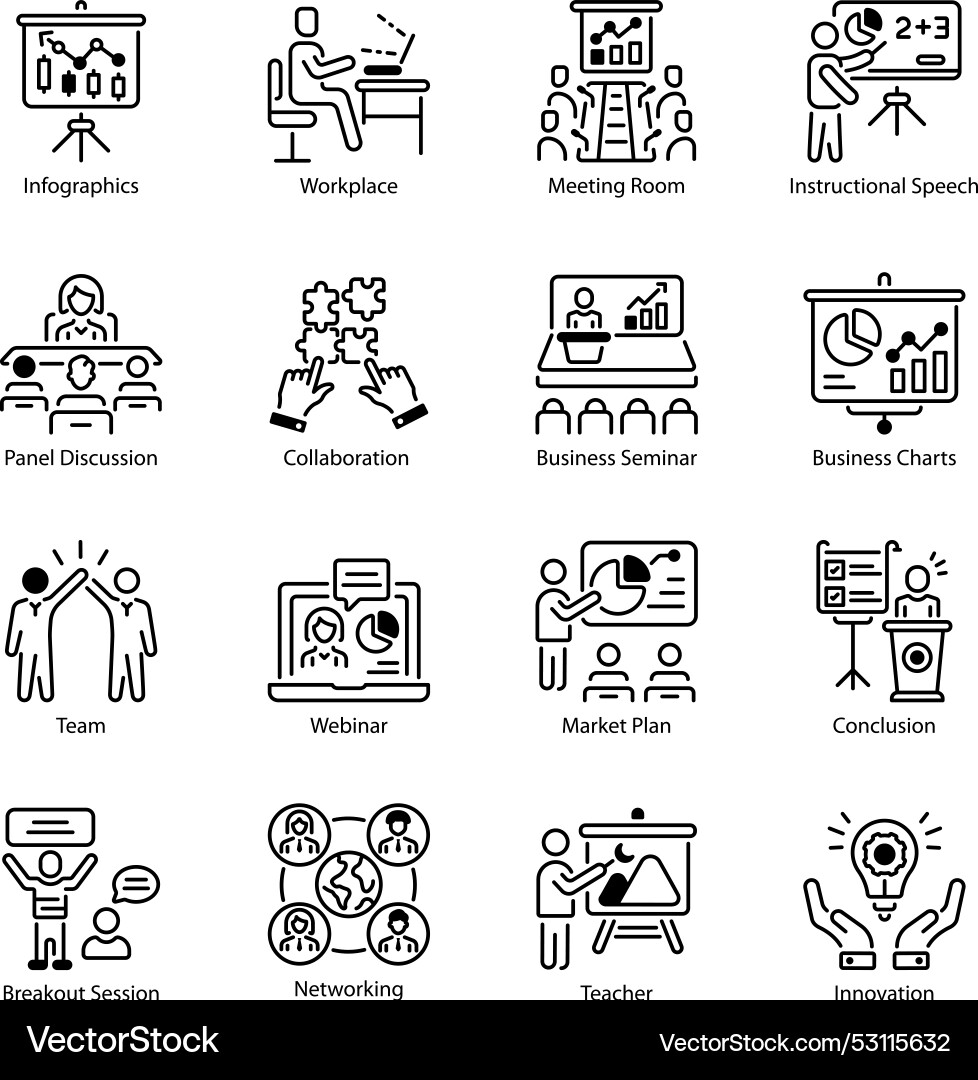 Bundle of presentation and explanations line icons Vector Image