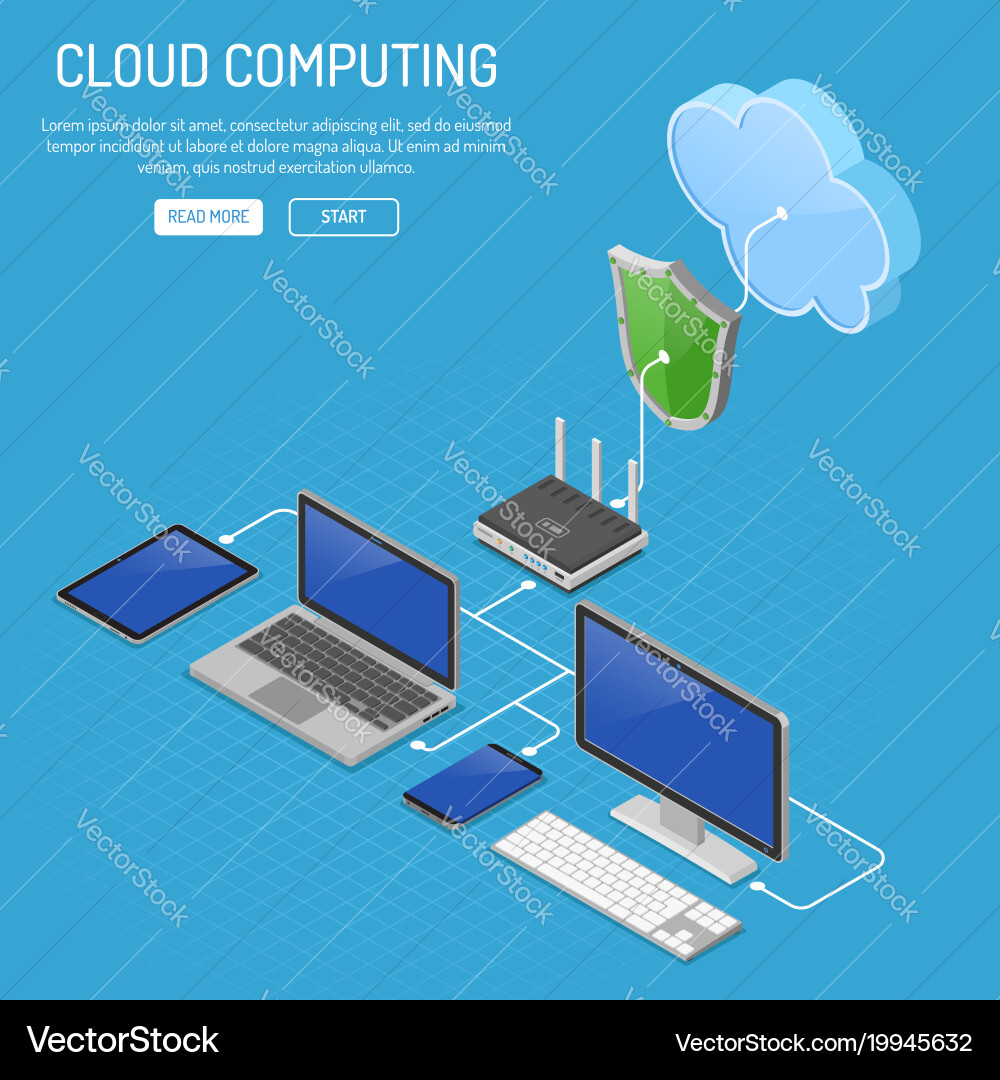 Cloud Security Technology Isometric Vector Image