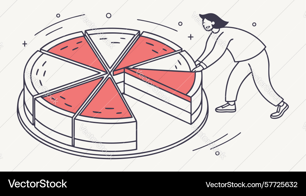 Collaborative team assembling a pie chart for vector image