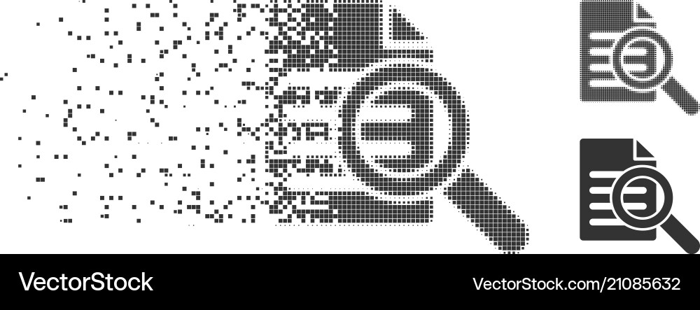 Dissolving pixel halftone search document icon Dissolving pixel halftone search document icon Vector Image