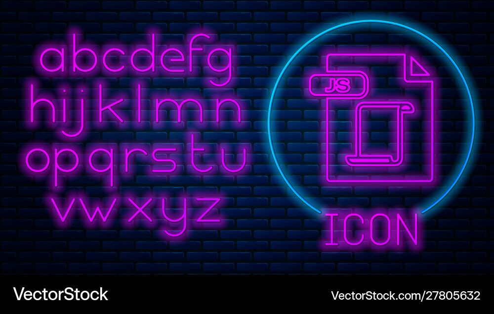 Glowing neon js file document download button Glowing neon js file document download button Vector Image
