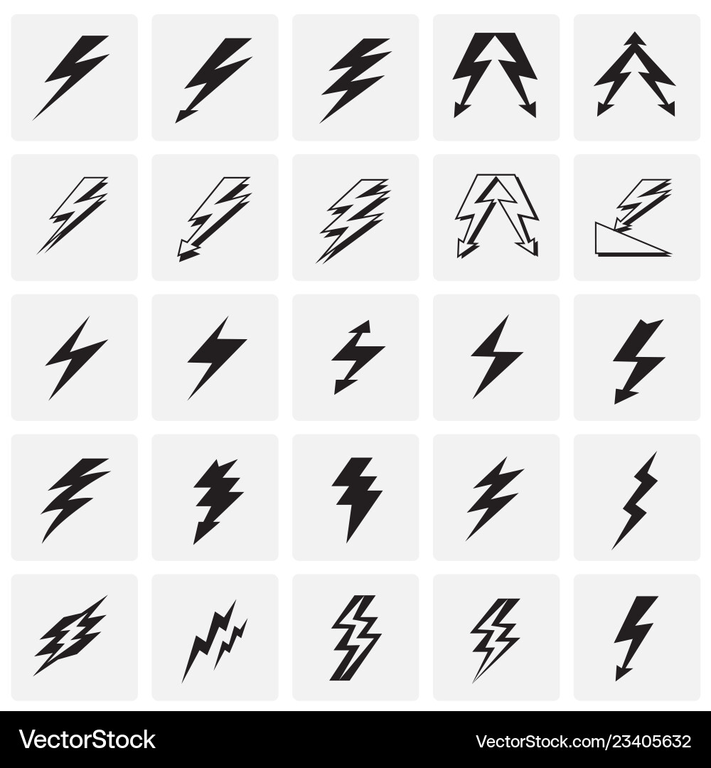 Lightning icon set on squares background Lightning icon set on squares background Vector Image