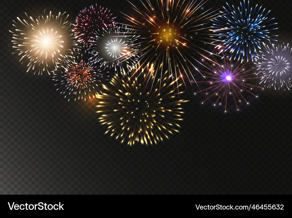 Set of isolated fireworks on transparent Set of isolated fireworks on transparent vector image