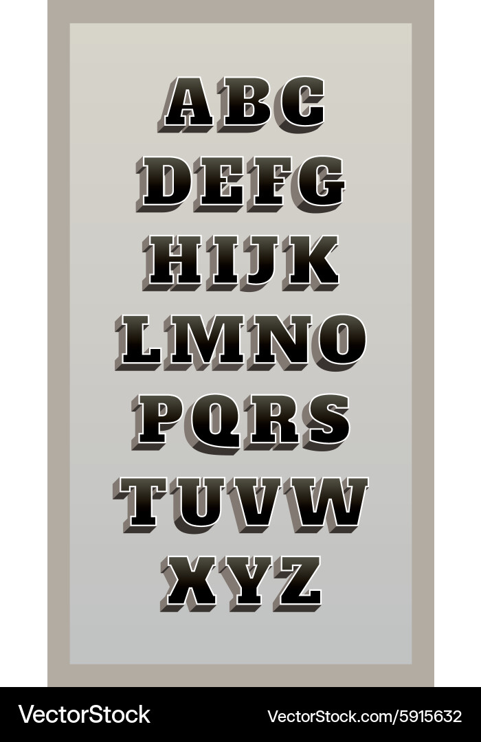 Vintage Retro Alphabet 3D Font Royalty Free Vector Image