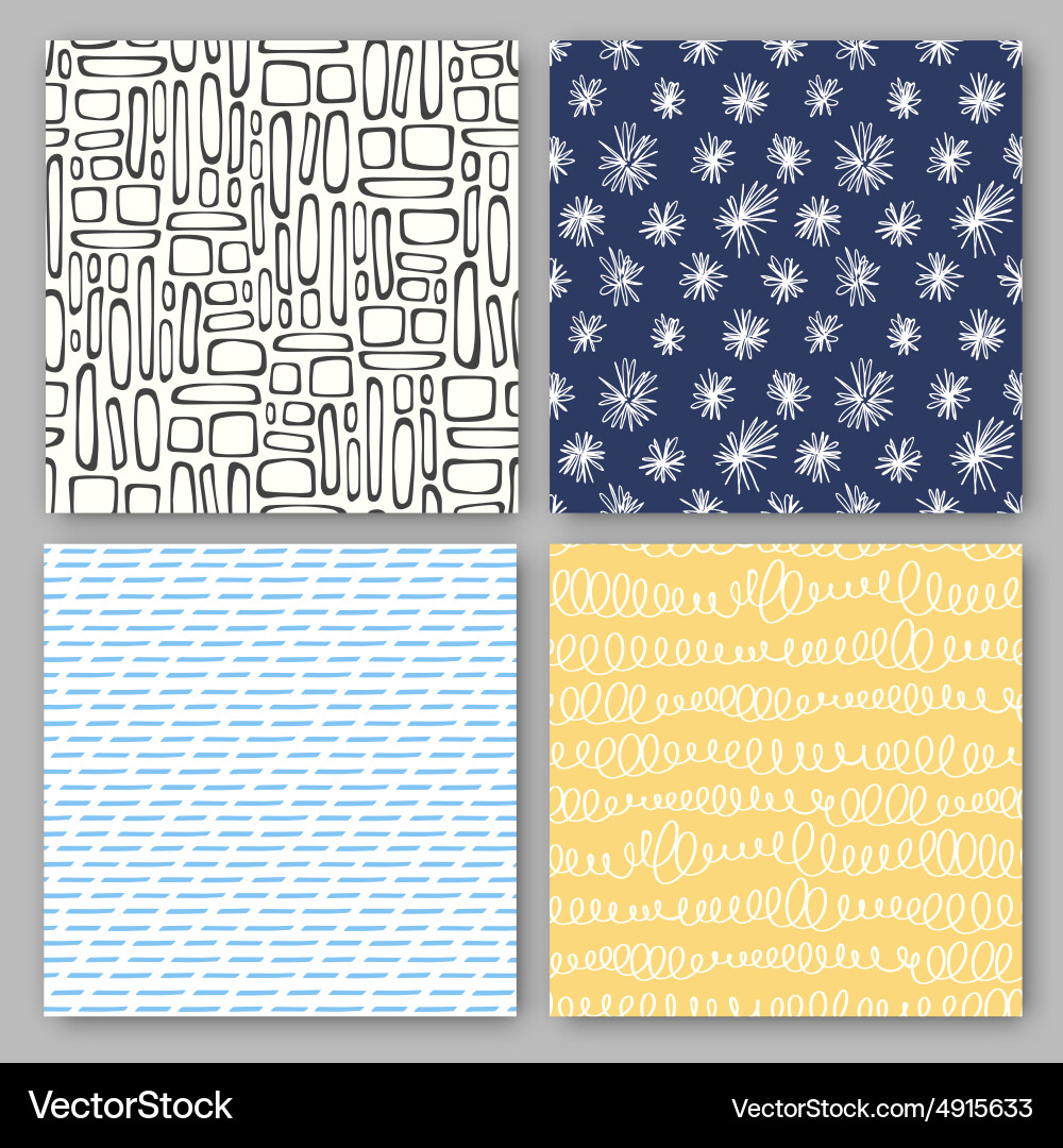 Doodle seamless patterns set simple textures Vector Image
