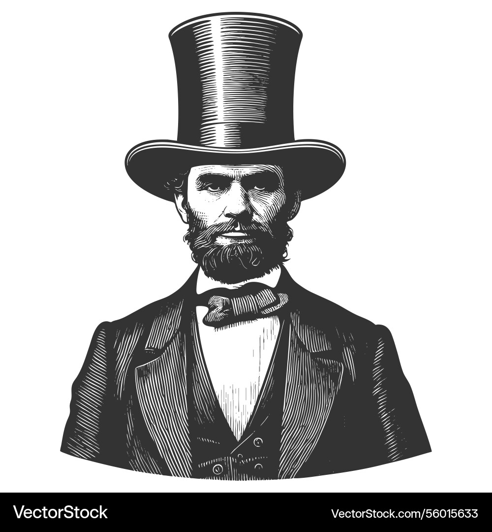 Gentleman with oversized top hat engraving Gentleman with oversized top hat engraving vector image
