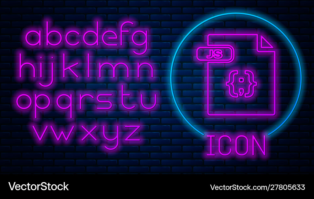 Glowing neon js file document download button Vector Image