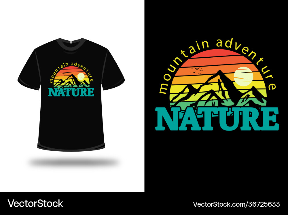 Mountain Adventure T-Shirt - Orange & Green Vector Image