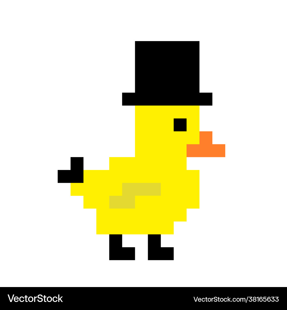 Pixel duck with hat image for game assets Pixel duck with hat image for game assets Vector Image