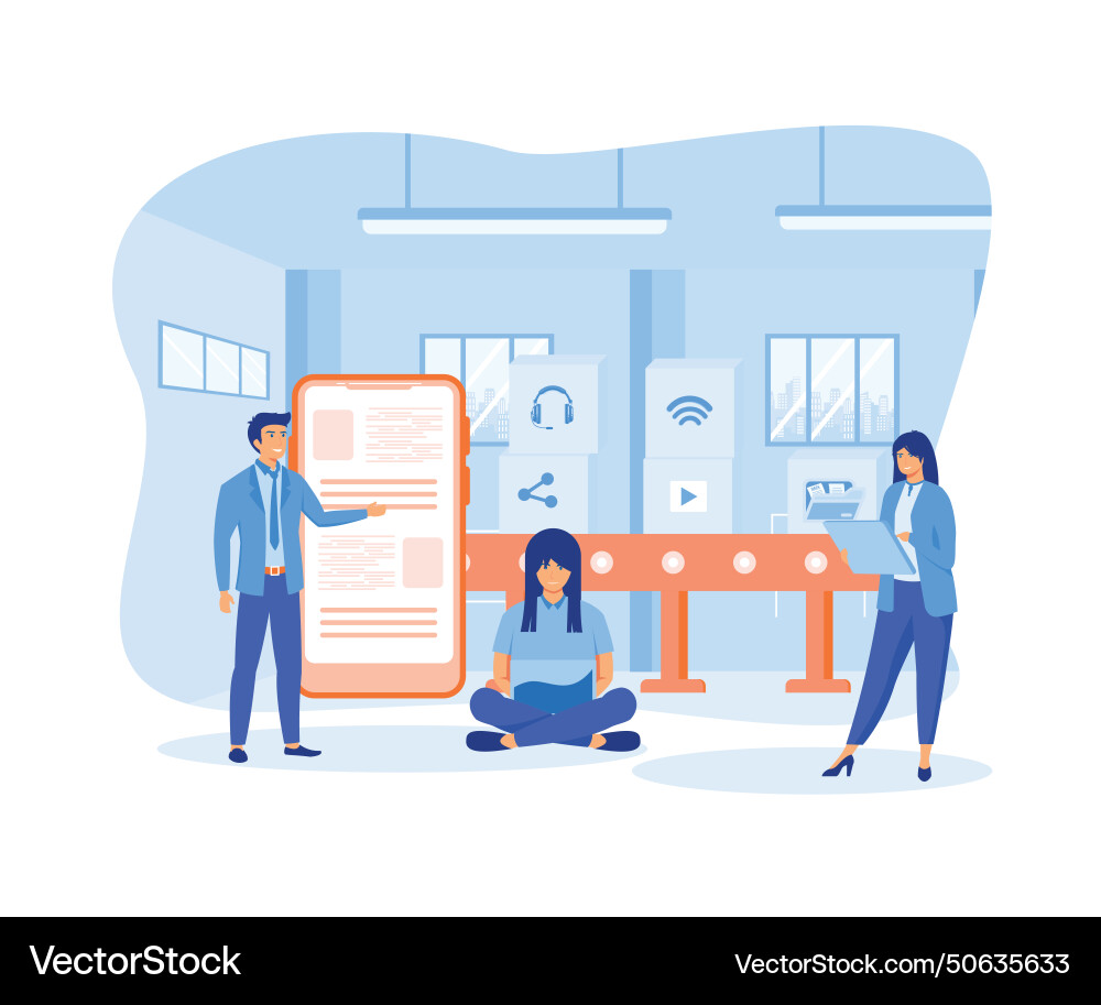 Production line with workers automation and user vector image