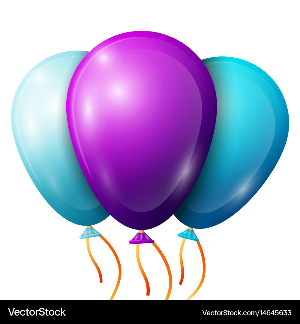 Realistic purple blue balloons with ribbons Vector Image