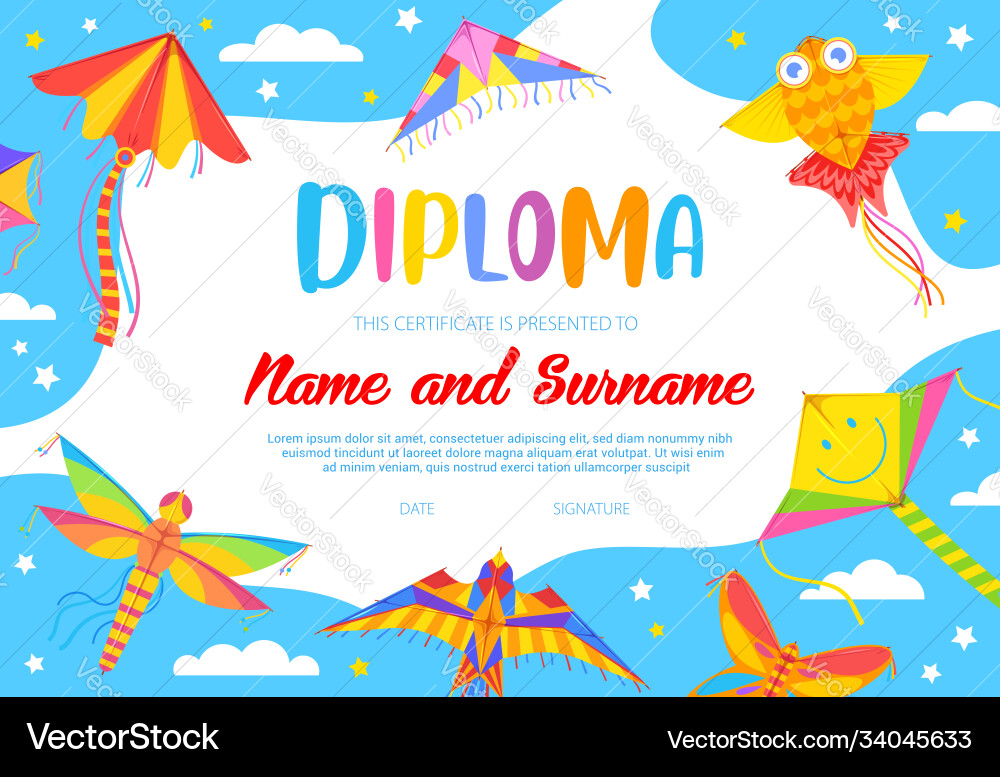 School education diploma template with kite School education diploma template with kite vector image