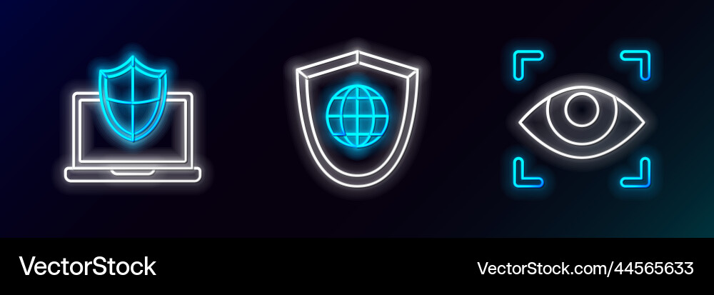 Set line eye scan laptop protected with shield Vector Image