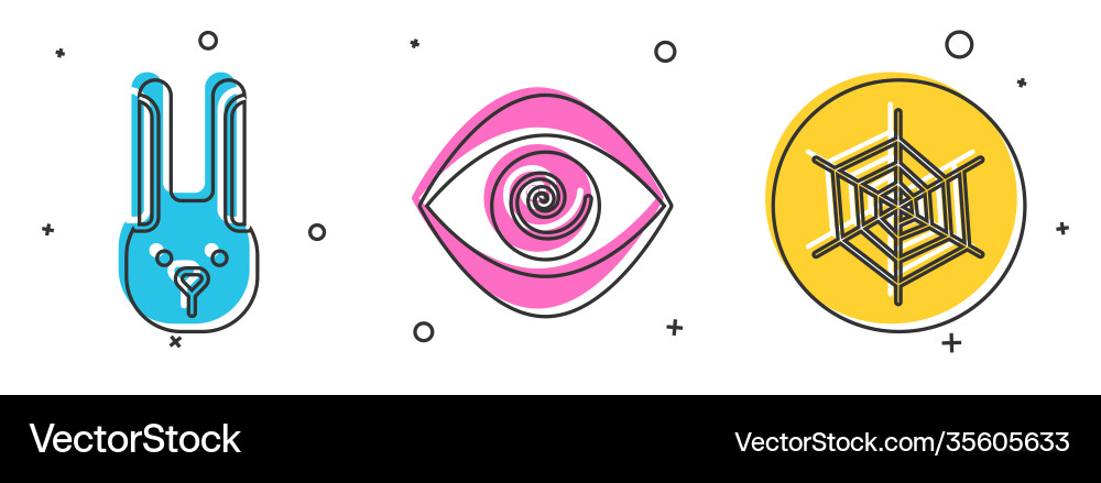 Set rabbit with ears hypnosis and spider web icon Set rabbit with ears hypnosis and spider web icon Vector Image