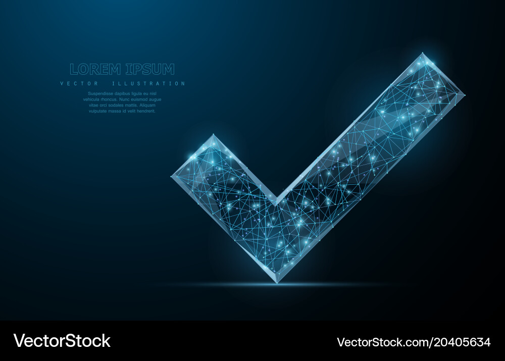 Checkmark low poly wireframe mesh with dots vector image