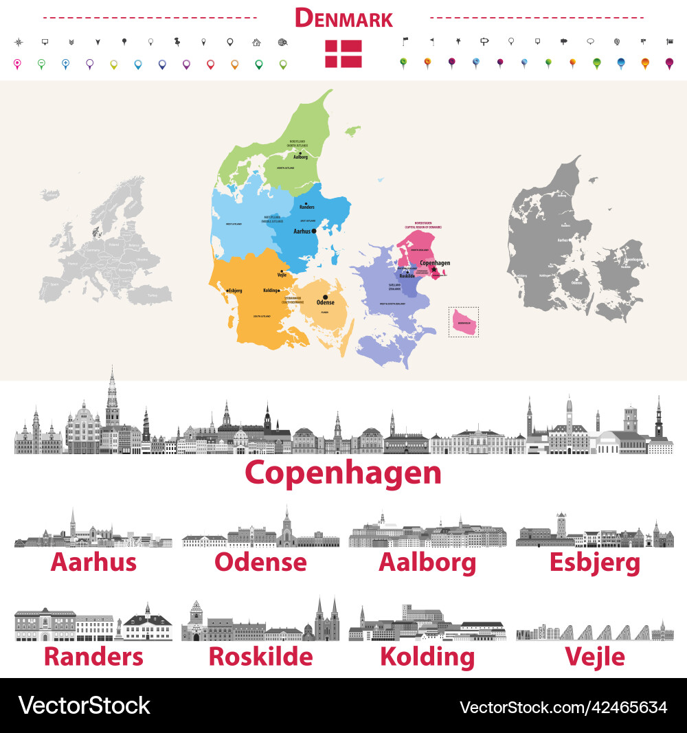 Denmark City Skyline Map Vector Image