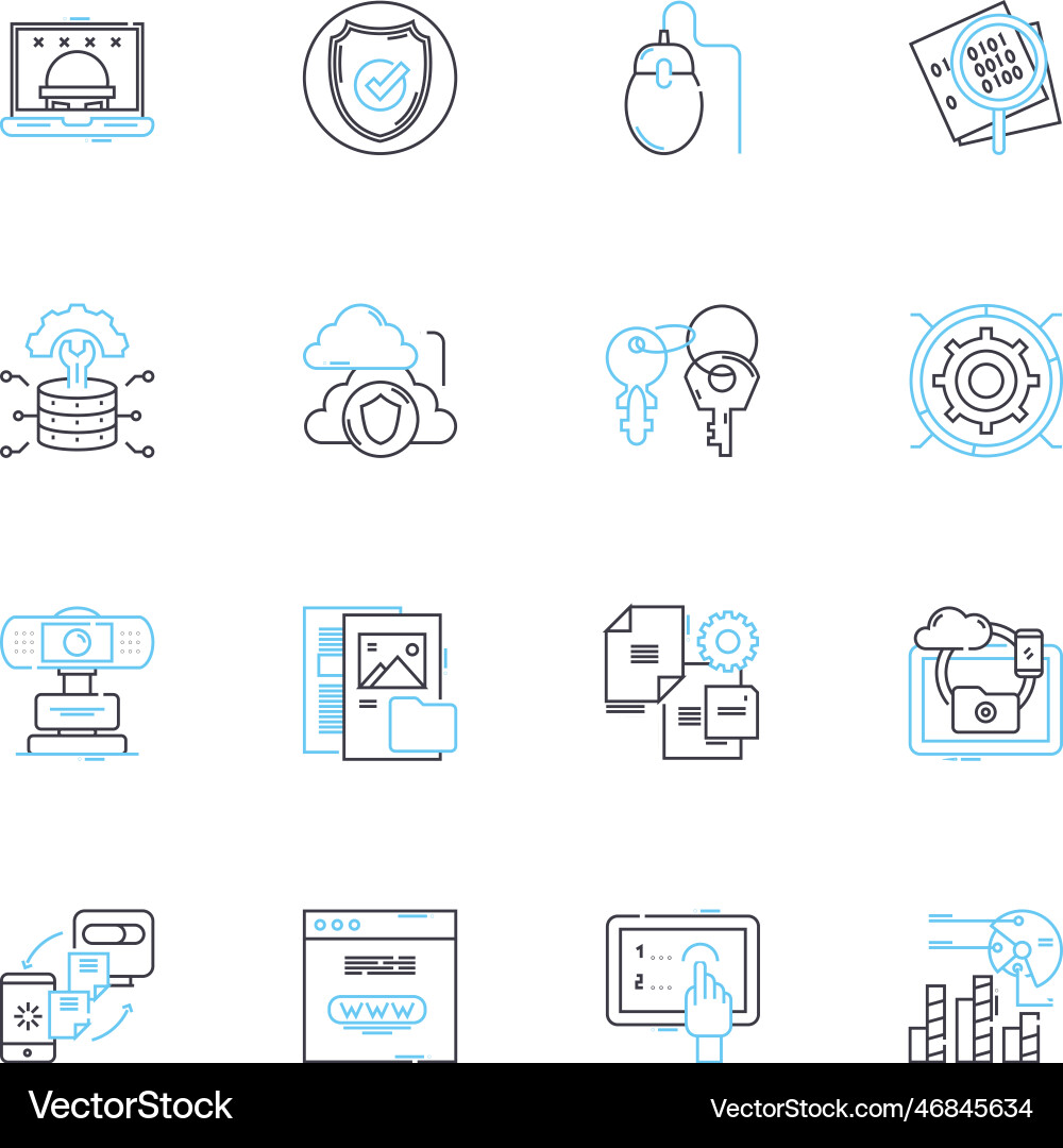 Digital cybersecurity linear icons set encryption Digital cybersecurity linear icons set encryption Vector Image