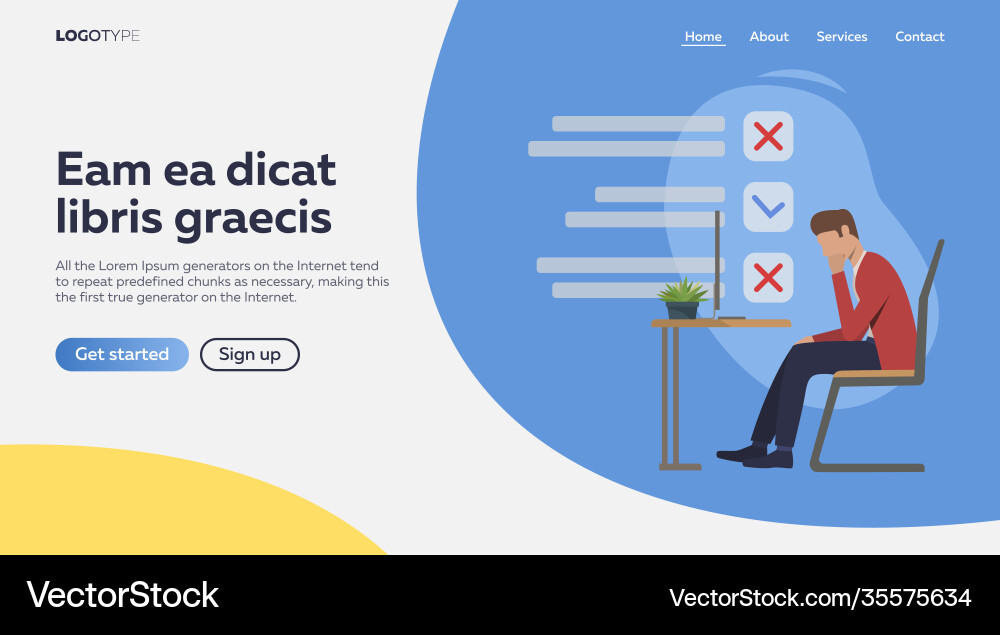 Man sitting at computer and thinking about vector image