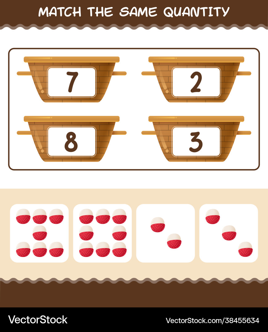 Match same quantity lychee counting game Match same quantity lychee counting game Vector Image