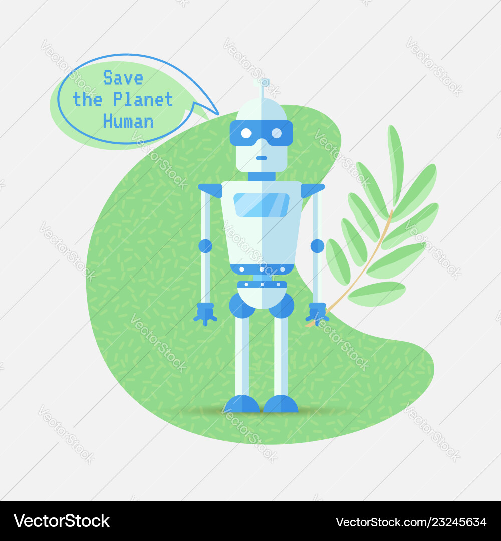 Save the planet cartoon concept with robot Save the planet cartoon concept with robot Vector Image