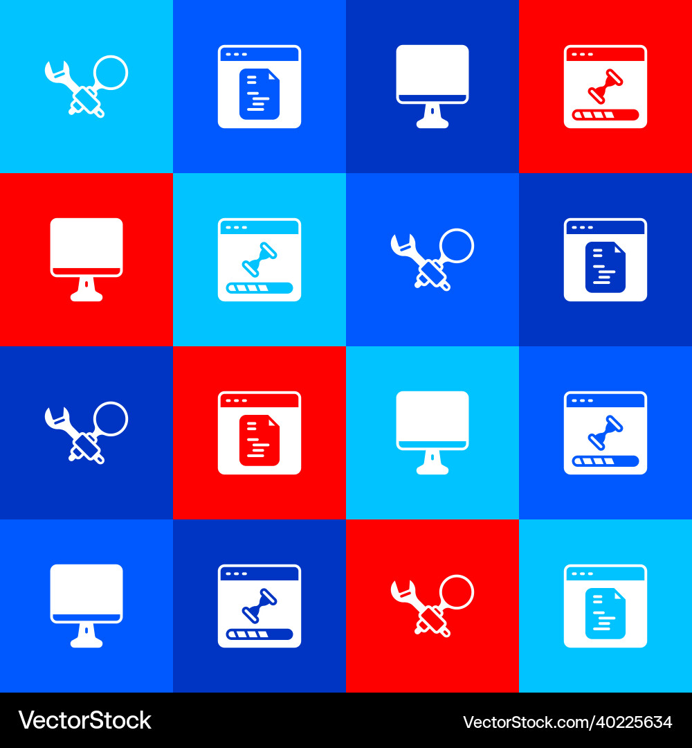 Set debugging software computer monitor screen Set debugging software computer monitor screen Vector Image