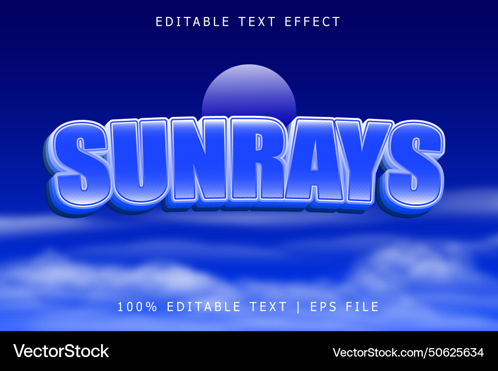 Sunrays editable text effect 3 dimension emboss vector image