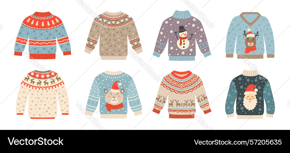 Christmas ugly party sweater with xmas patterns Vector Image