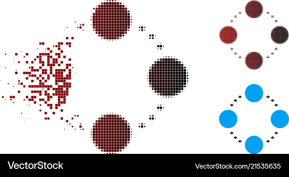 Disintegrating pixel halftone circular relations Vector Image